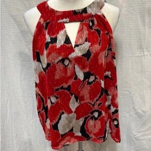 White House Black Market Red and Black Floral Blouse